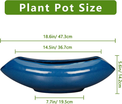 Bonsai Tree Pot 18 Inch - Ceramic Succulent Pots Large Bonsai Planter for Indoor Outdoor Plants Decorative Plant Pot with Drainage Hole Flower Pot for Home Garden Room Decor Blue
