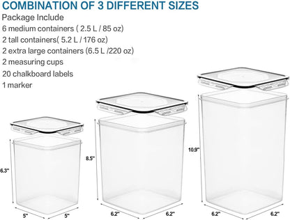 VERONES Large Tall Airtight Food Storage Containers, 10 PACK Plastic Airtight Kitchen & Pantry Organization, Ideal for Flour & Sugar Plastic Canisters with Labels