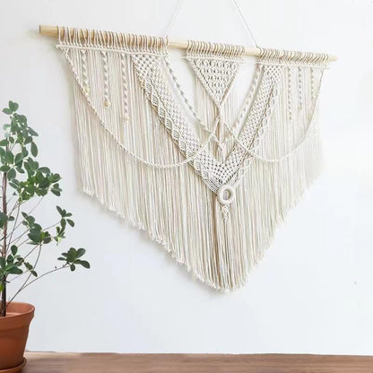 guzhiou large macrame wall hanging - Boho Tapestry Macrame Wall Decor Art- Chic Bohemian Handmade Woven Tapestry Home Decoration for Bedroom Living Room Apartment Wedding Party - 43"x32" (Beige-A)