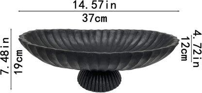 14.5" Large Decorative Long Bowl - Black Fluted Scalloped Decorative Bowls for Home Decor - Ruffle Decor,Stylish Key Bowl for Entry Table,Decorative Fruit Bowls for Kitchen Counter