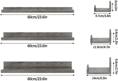 Giftgarden 24 Inch Grey Floating Shelves for Wall Mount, Gray Wood Wall Shelf Ledge for Bathroom Bedroom Living Room Kitchen Storage, Set of 3 Different Sizes