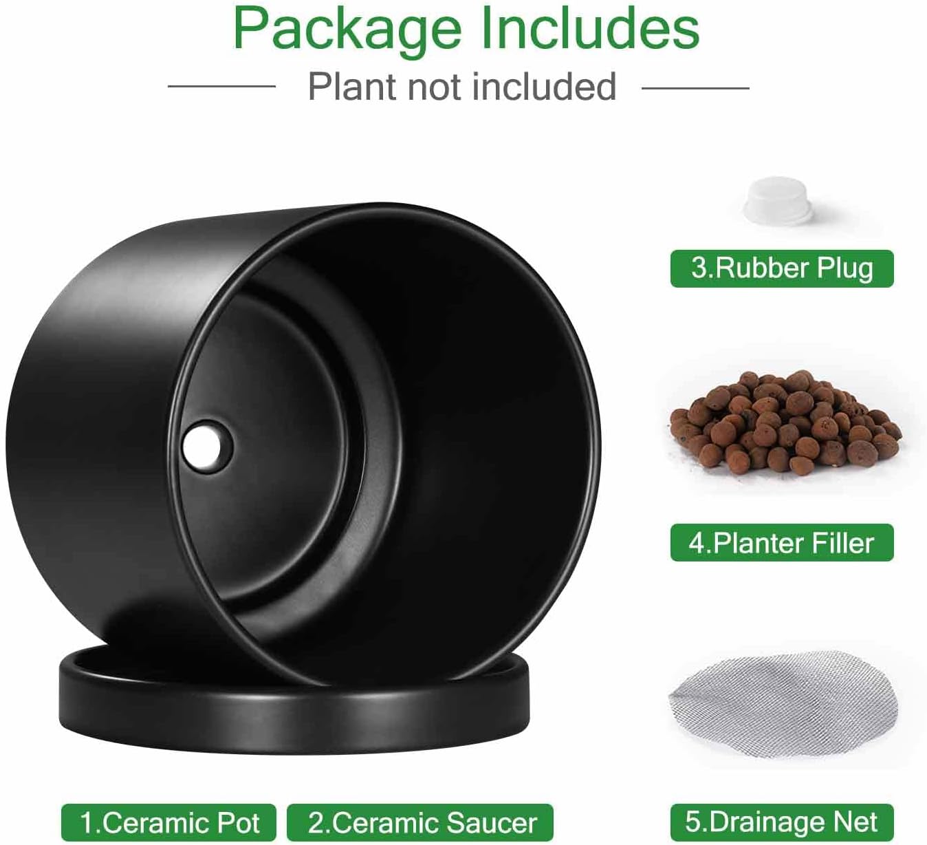 Aveyas 10 inch Ceramic Plant Pot with Drainage Hole and Saucer - Suitable for Indoor and Outdoor Use, Modern Planters for House Garden Flower Tree Snake Monstera Plants (10", Matte Black)