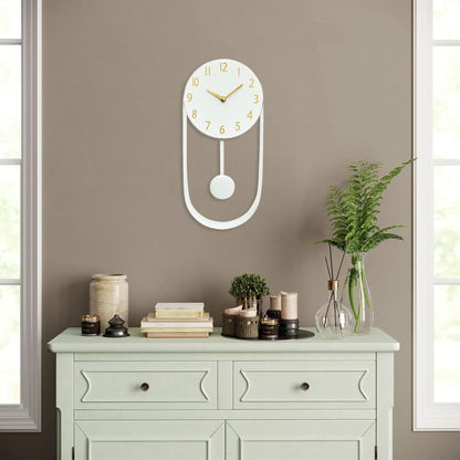 White Wall Pendulum Clock Stylish Minimalist White Wall Clock 8 Inch Modern Decorative Timepiece Silent Gold Included Distinctive Metal Frame Design