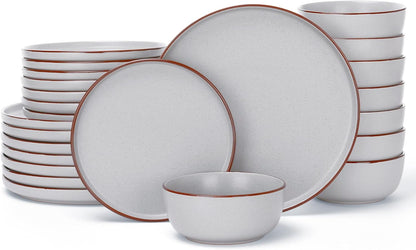 Famiware Mercury 24 Pieces Dinnerware Sets, Plates and Bowls Sets for 8, Microwave and Dishwasher Safe Dish Set, Light Grey
