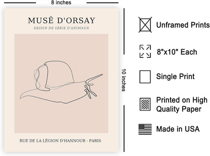 Poster Master Vintage Poster - Retro One Line Snail Drawing Print - Snail Line Art - Minimal Gift for Men, Women, Animal Lover - Abstract Wall Decor for Home, Office - 8x10 UNFRAMED Wall Art