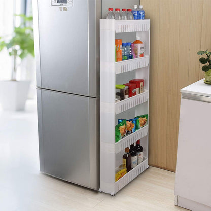 Laundry Room Organizer, Mobile Shelving Unit Organizer with 5 Large Storage Baskets, Gap Storage Slim Slide Out Pantry Storage Rack for Narrow Spaces