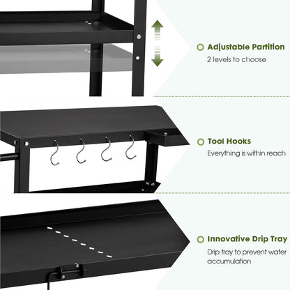 Outdoor Grill Cart Table,Indoor and Outdoor Pizza Oven Table,with 4 Movable Total Lock Casters, Hooks, Side Handle Multifunctional (Black)