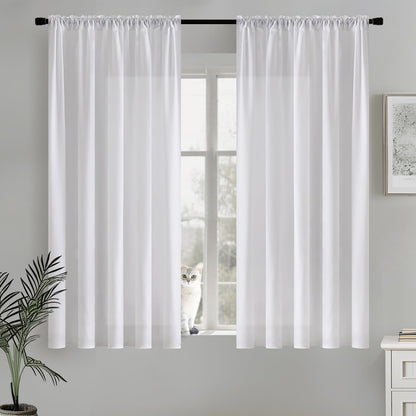 MIULEE White Privacy Sheer Curtains That Let Light in 63 Inches Long Non-See-Through Semi Sheer Curtain Light Filtering Window Curtains Drapes for Living Room Bedroom 2 Panels Set 42 X 63
