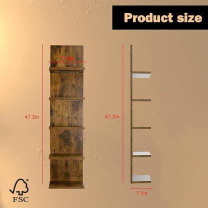 5 Tier Wall Shelf Unit, Modern Vertical Lack Wall Shelves with Light, Wall Mount, Floating Column Home Decor Shelves for Bedroom, Living Room, Vanity Storage Display(Dark Brown)