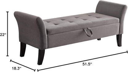 Furniliving 51” Bedroom Bench, End of Bed Bench with Button-Tufted Large Upholstered Storage Bench Ottoman Velvet Window Bench with Storage Shoe Cabinet Bench, for Bedroom, Entryway, Closet, Grey
