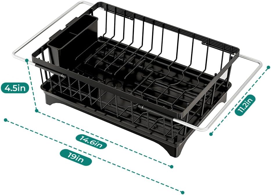 Expandable Dish Drying Rack in Sink, Adjustable Stainless Steel Rustproof Grip Handles Dish Rack Over The Sink, Dish Strainer with Drying Tray & Utensil Holder