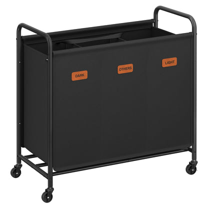 SONGMICS 3-Section Laundry Sorter, Laundry Hamper with Wheels, Rolling Clothes Hamper Cart with