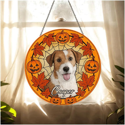 Personalized Halloween Dog Glass Window Hanging Ornament,Custom Pet Photo Ornament, Unique for Dog Lovers,Customized Pet Keepsake for Spooky Season, Fall Holiday Décor /2