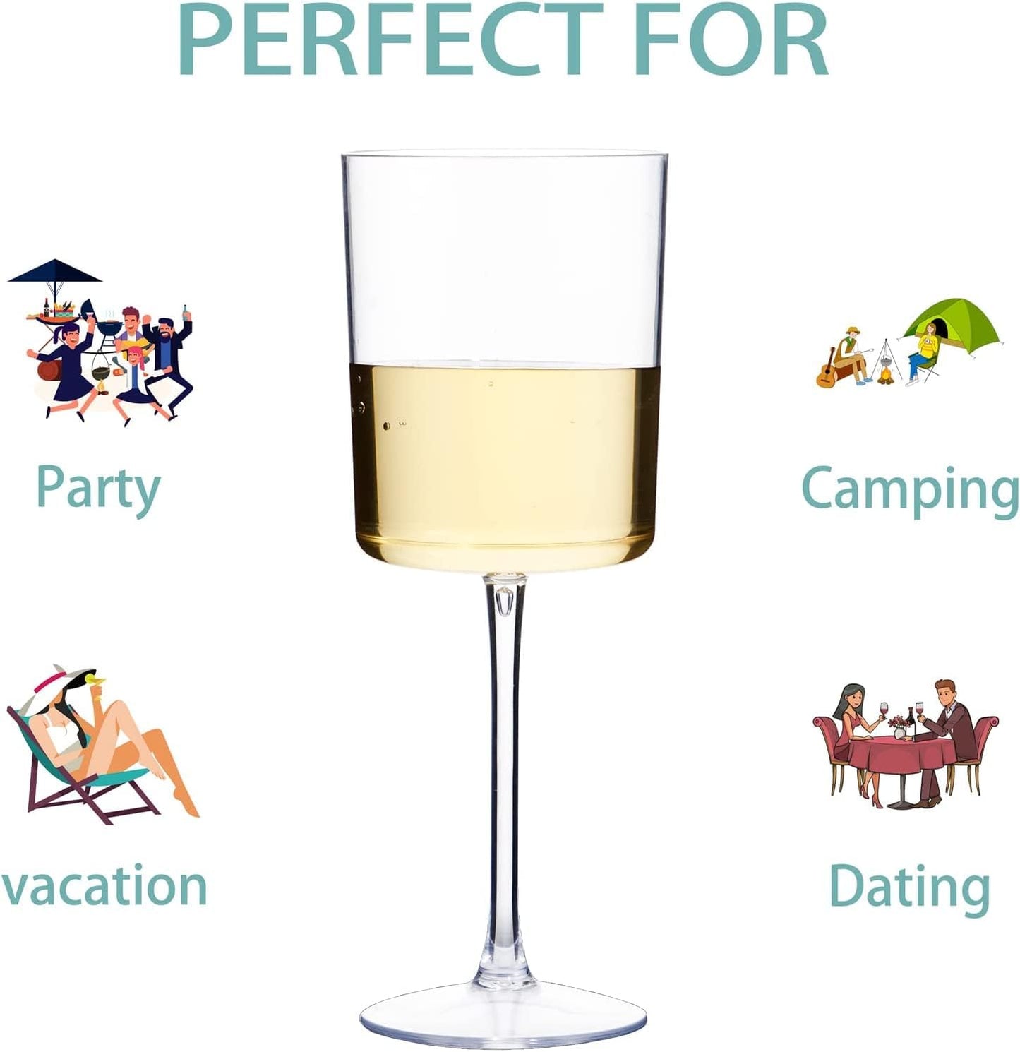 Ciaell 12 Pack Clear Plastic Wine Glasses - 10 Oz Disposable Wine Glasses with Stem for Parties & Weddings & Poolside & Outdoors & Camping