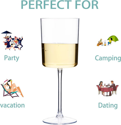 Ciaell 12 Pack Clear Plastic Wine Glasses - 10 Oz Disposable Wine Glasses with Stem for Parties & Weddings & Poolside & Outdoors & Camping
