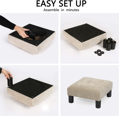 Joveco Small Foot Rest Stool Ottoman, 15" Fabric Square Footstool Upholstered Footrest for Chair, Under Desk, Office, Living Room, Wheat