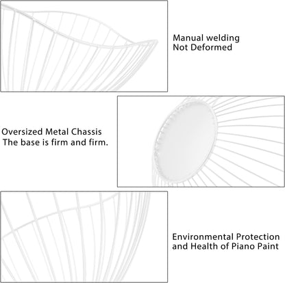 Metal Wire Fruit Basket, White Fruit Bowl for Kitchen Counter, Fruit Holder Stand Storage Baskets for Countertop, Home Decor, Table Centerpieces, Vegetable Bowls for Fruits, Veggies, Snacks (White)