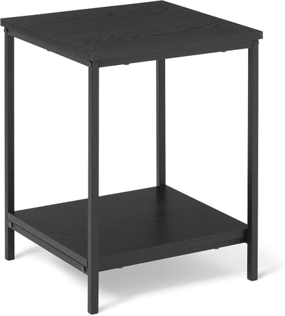 Amazon Basics - End Table with Bottom Shelf, Living Room Side Table, Steel Frame, Wooden Black