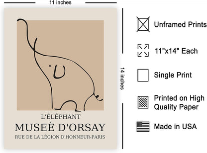 Poster Master Vintage Poster - Retro Elephant Print - Line Drawing Art - Sketch Wall Art - Gift for Boys & Girls - Cute Wall Decor for Bedroom, Kid's Room or Nursery - 11x14 UNFRAMED Wall Art