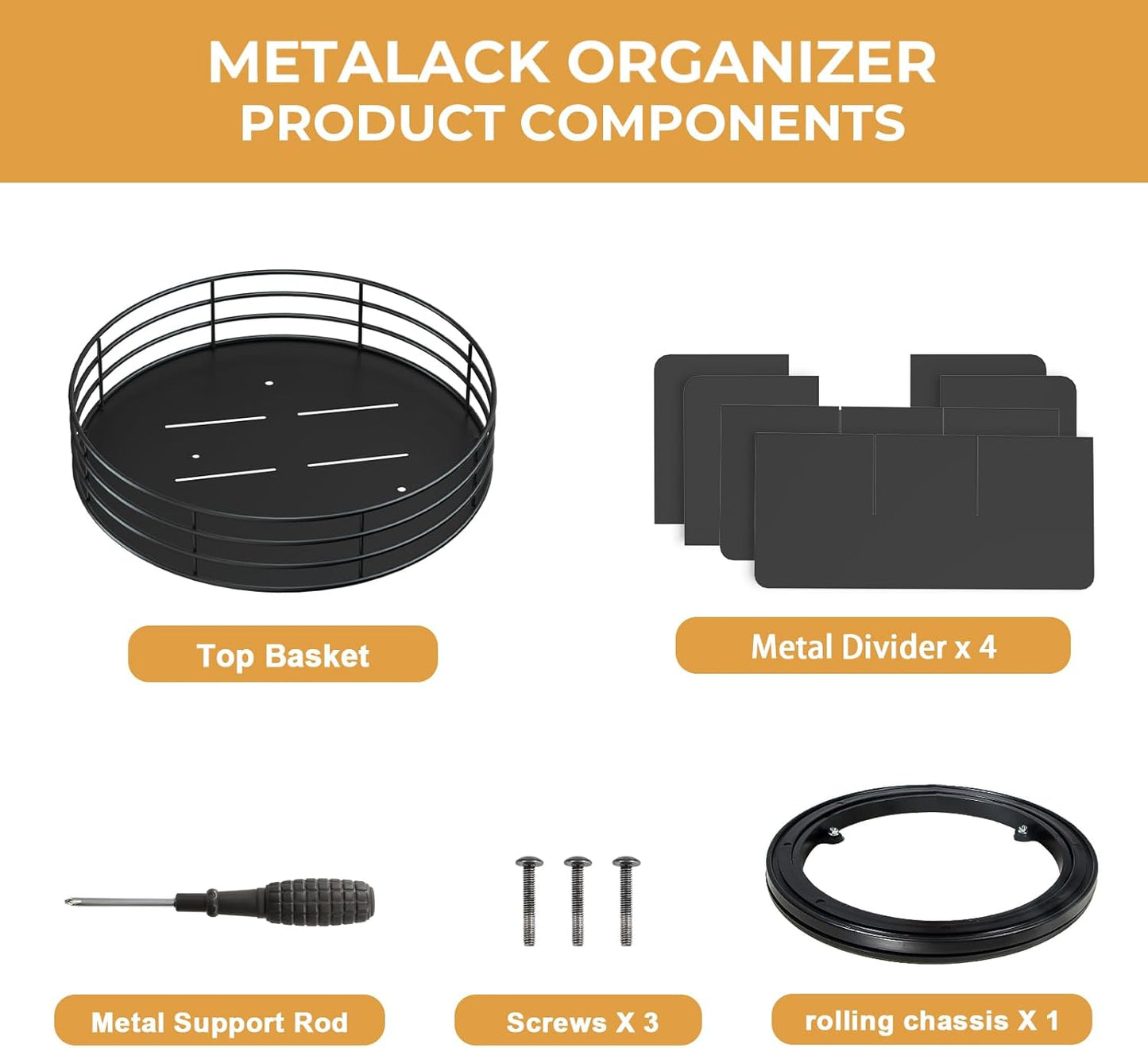 Snack Organizer - Versatile Snack Storage, Lazy Susan with Convenient Grab-and-Go Design, Metal Snack Holder for Home, Office, Breakroom, 11.85" L x 11.85" W x 4.17" H (Matte Black)