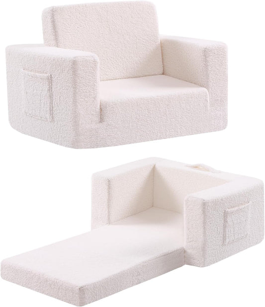 Toddler Chair Sherpa Kids Couch, 2-in-1 Soft Kids Sofa Lounger for Bedroom, Convertible Couch for