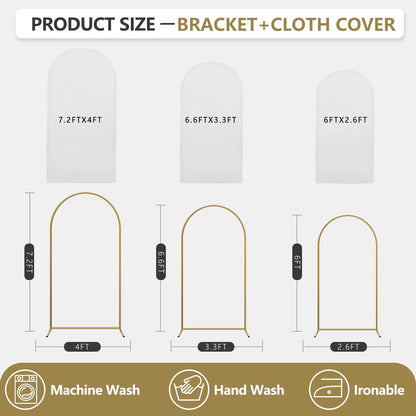 Arch Backdrop Stand and Cover Set, 3 Metal Balloon Arch Backdrop 7.2ft 6.6ft 6ft, Gold Arched Stand Frame for Wedding, Parties,Birthday, Backdrop Decorations (White,7.2ft+6.6ft+6ft)