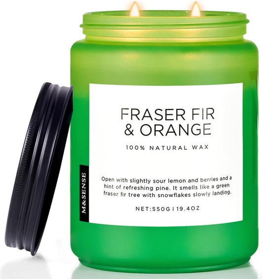 M&SENSE Fir & Orange Large Candle for Home Scented 19.4oz 110 Hour Clean Non Toxic Long Lasting