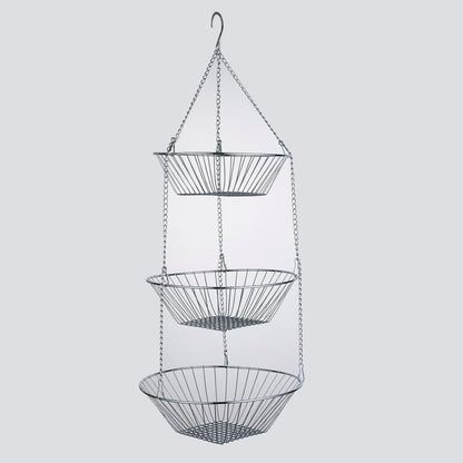 3-Tier Wire Fruit Hanging Basket 2 Packs, non-Punching Wall Hanging Storage, Kitchen Bathroom Organization Basket, Suitable for Bathroom, Kitchen, Closet, Garden, Chrome