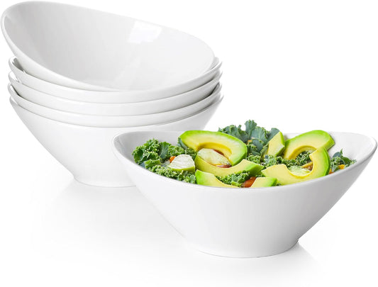 Teocera 7 Inch Salad Bowls Set of 6, 18 oz Large Soup Bowls– Microwave & Dishwasher Safe, for Pasta, Snacks, White