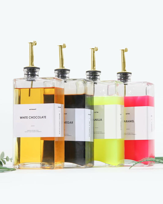 Olive Oil Dispenser For Kitchen, Glass Oil Bottle 500ML Oil And Vinegar Dispenser Set Of 4 with 4