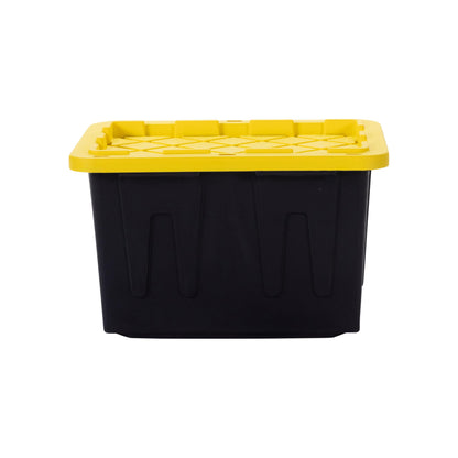 Plastic 23-Gallon Storage Tote with Lockable Lid, Stackable Tough Regular-Duty Bin for Garage