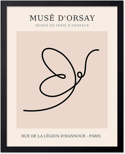 Poster Master Vintage Poster - Retro One Line Butterfly Drawing Print - Butterfly Line Art - Minimal Gift for Him, Her, Animal Lover - Abstract Decor for Home, Office, 8x10 Black Framed