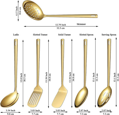 Evanda Gold Kitchen Utensils Set 6pcs, Titanium Plating Stainless Steel Cooking Utensils Set, Heavy Duty Kitchen Tools Spatulas Set, Home Essentials Kitchen Gadgets Accessories