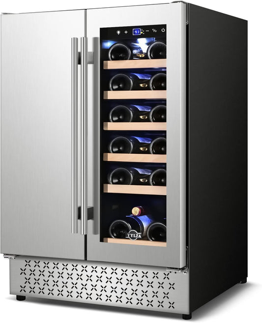 Tylza Wine and Beverage Refrigerator, 24 inch Dual Zone Wine Beverage Cooler Built-in and