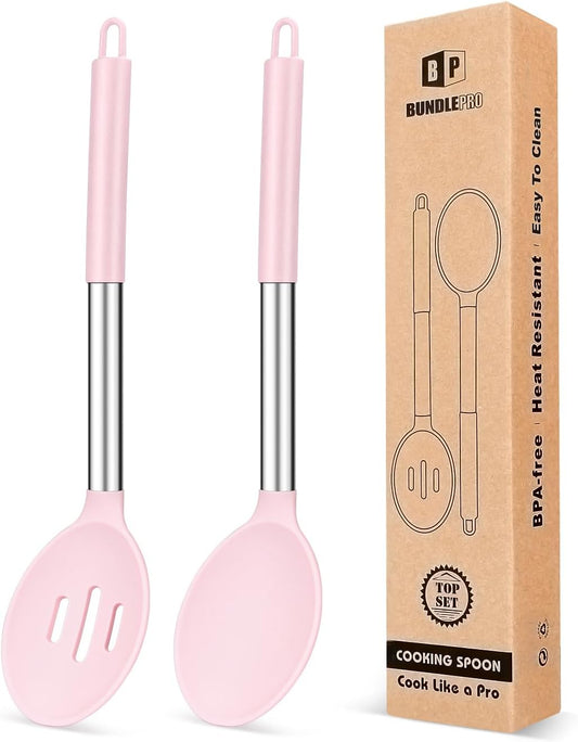 Pack of 2 Large Silicone Cooking Spoons,Non Stick Solid Basting Spoon,Heat-Resistant Kitchen