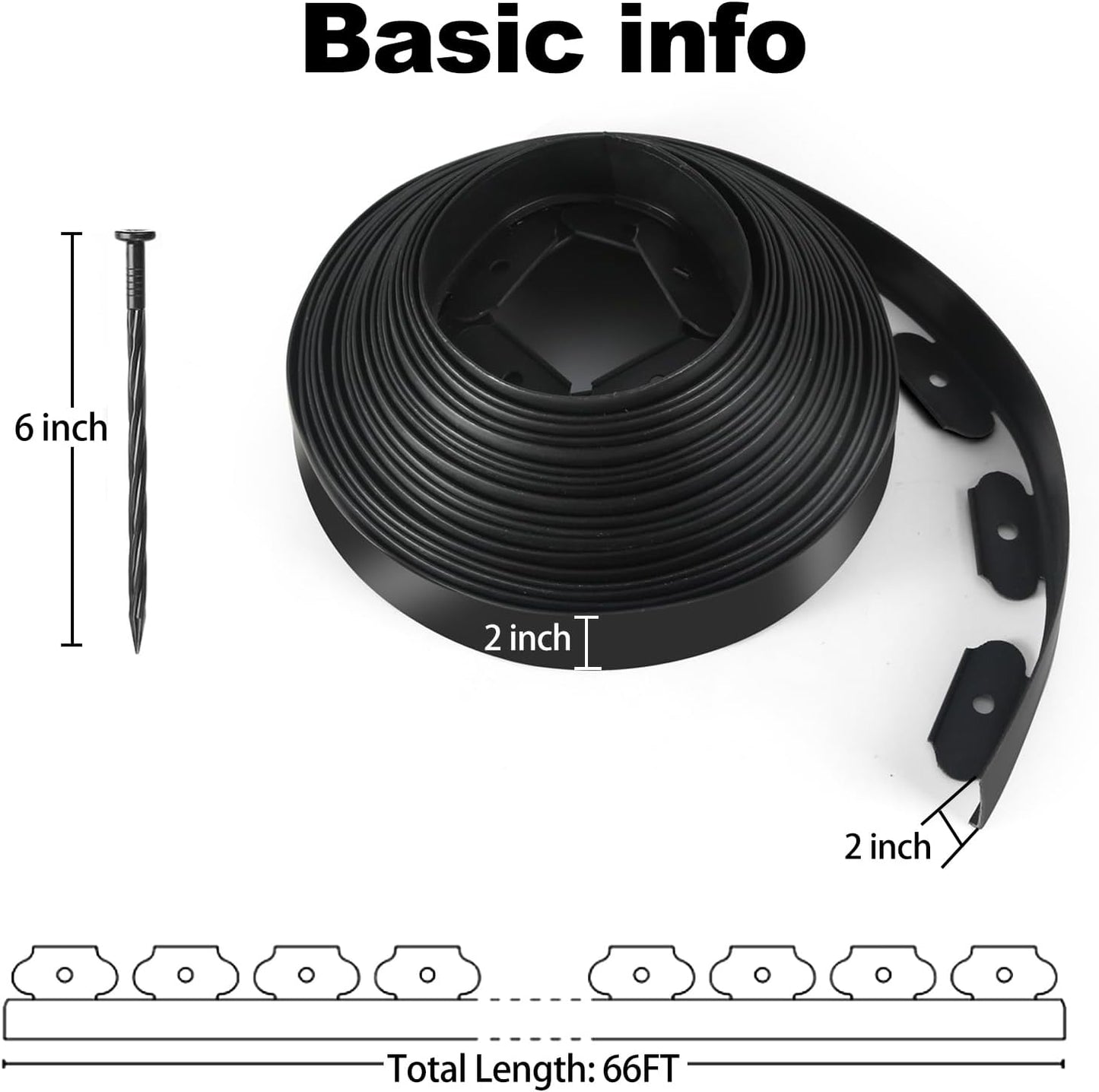 LINSHRY 66FT Landscape Edging, 2 Inch Tall No Dig Garden Border Edging with 60pcs Spikes, Plastic Paver Edging Lawn Edging for Landscaping, Flower Bed, Grass, Yard