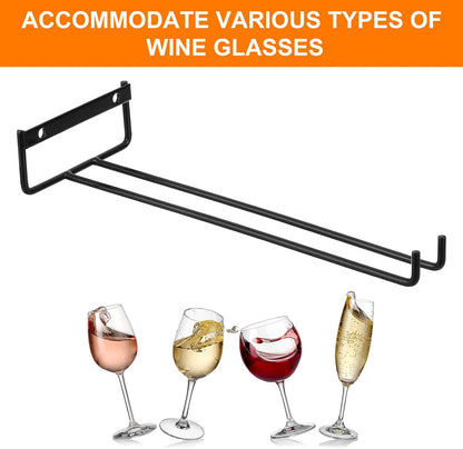 Uxcell 5-Pack Black Iron Wine Glass Rack, 11.02" Hanging Stemware Holder, Under Cabinet & Wall Mountable, Perfect for Kitchens & Bars