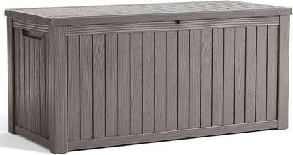 Vixzen 180 Gallon Resin Deck Box, Lockable Outdoor Storage Box for Patio Cushions Storage Furniture,Garden Tools, Pool Supplies, Weatherproof and UV Resistant- Grey