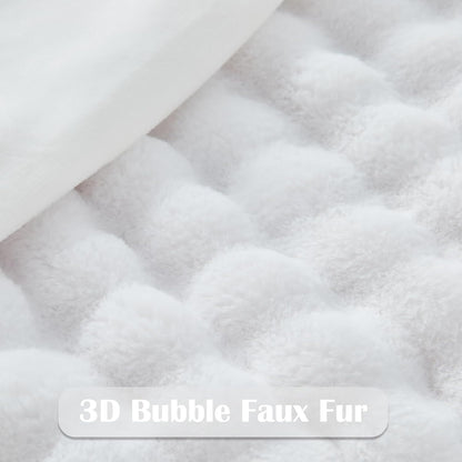 NEWCOSPLAY Faux Fur Twin Blanket White Bubble Blanket Thick Warm Soft for Couch Sofa Bed 550GSM (White, Twin(60"x80"))