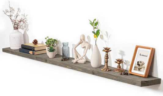 Fun Memories Floating Shelves for Wall Dec, 72"x8" Rustic Reclaimed Wood Shelves, Heavy-Duty Wall Mounted Shelves with Invisible Brackets for Living Room, Bedroom, Kitchen, Grey Finish