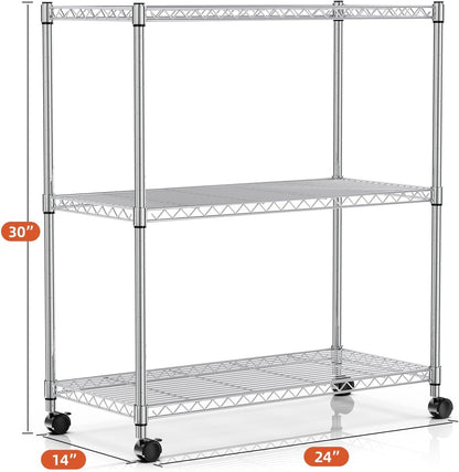 Simple Deluxe Heavy-Duty 3-Tier Rolling Shelving Unit, Adjustable Steel Wire Shelf, 24.02" W x
