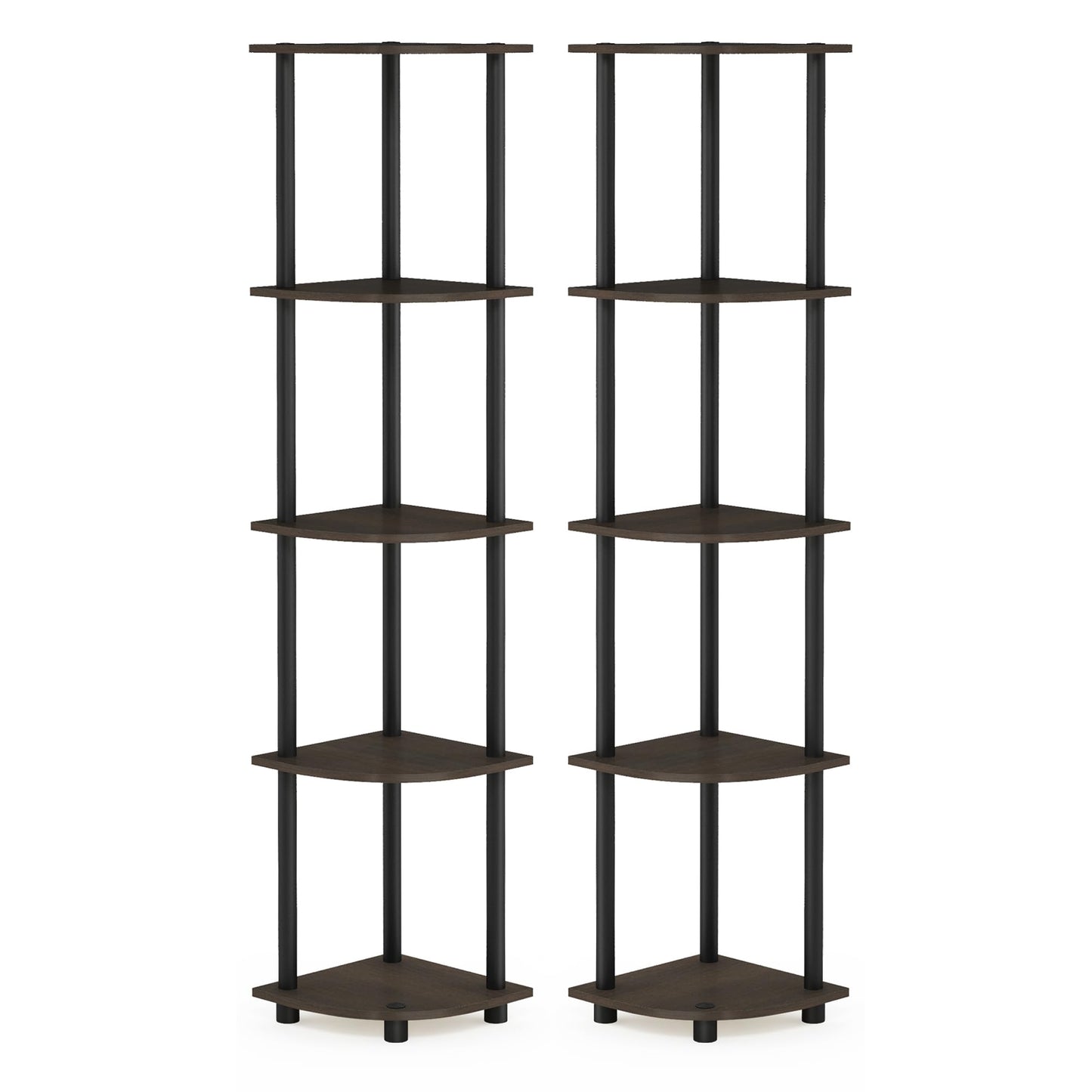 Furinno TURN-N-TUBE Corner Shelf Set of 2, 5-Tier Corner Bookshelf, Open Storage Shelves, for