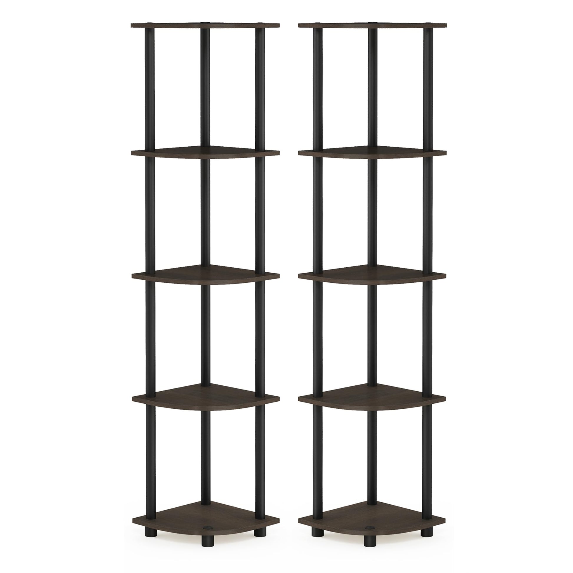 Furinno TURN-N-TUBE Corner Shelf Set of 2, 5-Tier Corner Bookshelf, Open Storage Shelves, for