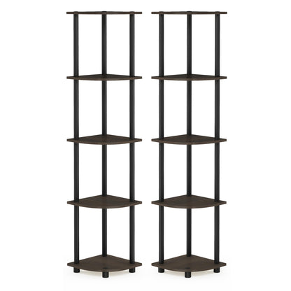 Furinno TURN-N-TUBE Corner Shelf Set of 2, 5-Tier Corner Bookshelf, Open Storage Shelves, for