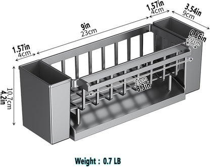 Utensil Holder, 3 Compartments Utensil Drying Rack, Dish Drainer for Kitchen Counter,Kitchen Utensils Holder with Towel Bar,Self-Draining Tray Design(White)