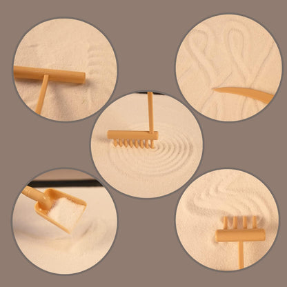 Mini Zen Garden, White Sand, 10" x 7" Rectangular Plastic Tray with Meditation Accessories