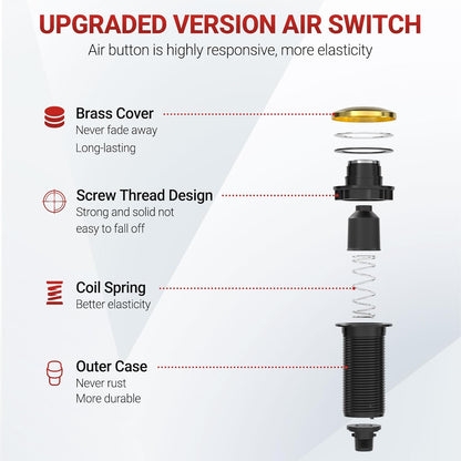 APIELE Garbage Disposal Air Switch Kit, Sink Top Push Button Switch for Food Waste Disposer, UL Listed 3.6" Long On/Off Air Button (Yellow Bronze)