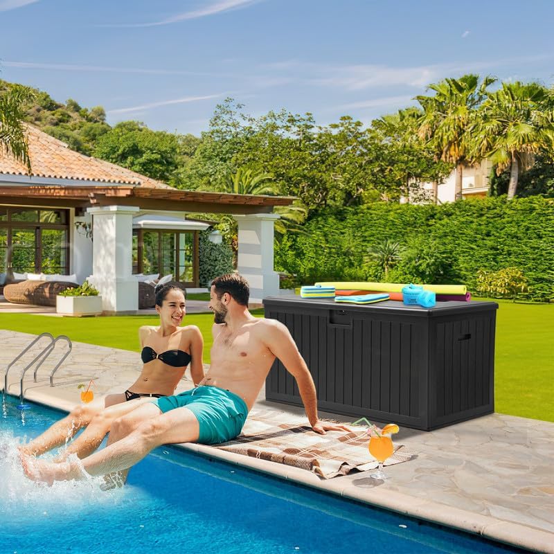 YITAHOME XL 150 Gallon Large Deck Box,Outdoor Storage for Patio Furniture Cushions,Garden Tools,Waterproof,Lockable (Black)