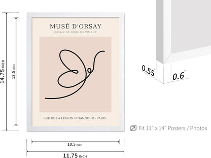 Poster Master Vintage Poster - Retro One Line Butterfly Drawing Print - Butterfly Line Art - Minimal Gift for Him, Her, Animal Lover - Abstract Decor for Home, Office, 11x14 White Framed