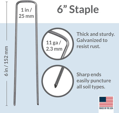 Pinnacle Mercantile USA Made 450 Pack Garden Landscape Staples Weed Barrier Fabric Stakes Galvanized 6 inch Pins Anti Rust Sod Staple 11 Gauge Steel